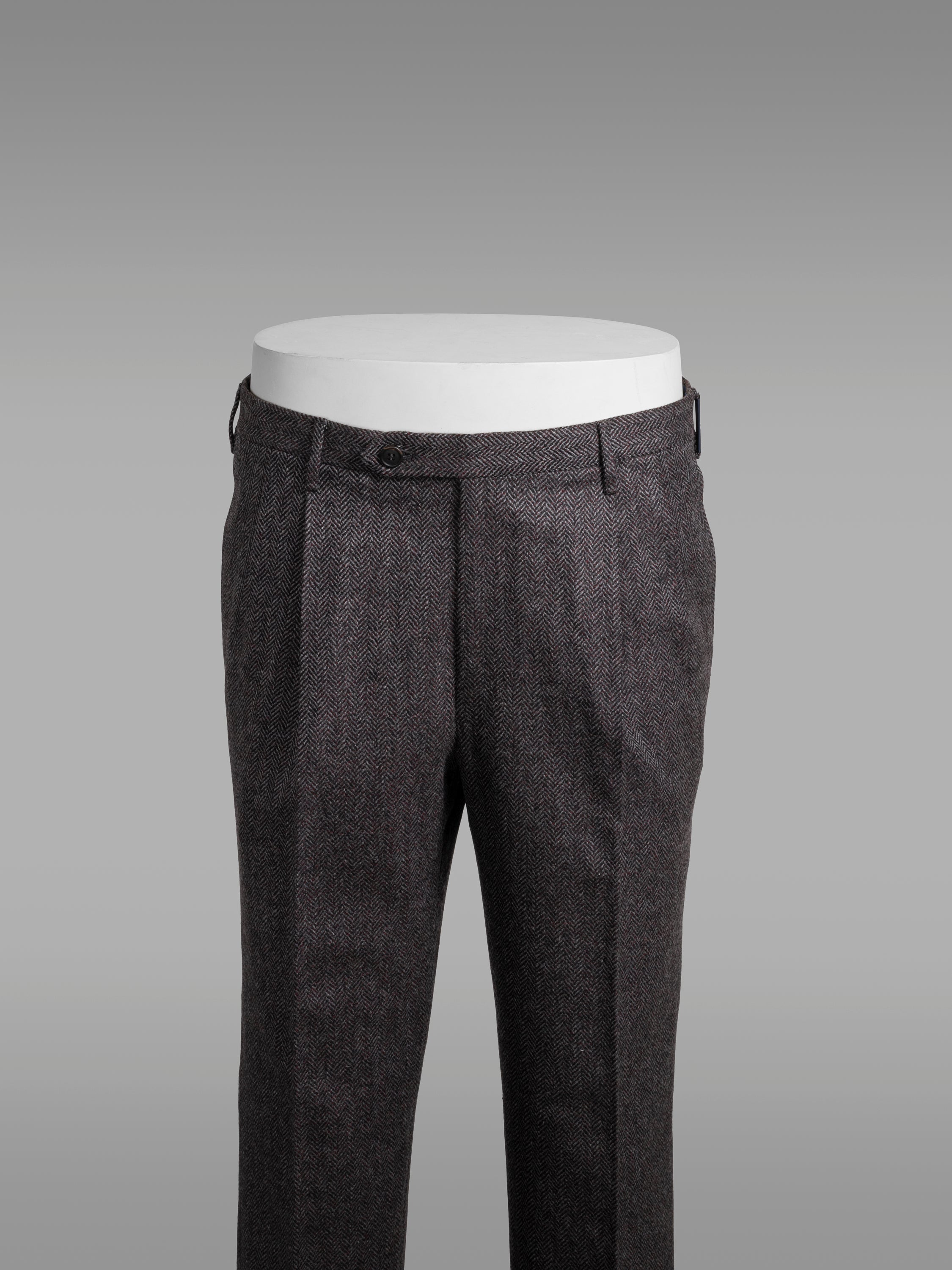 Grey melange herringbone wool cashmere trousers